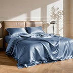 Love's cabin Full Size Satin Sheet Sets - 4 Piece Ash Blue Silky Sheet Set Full with Deep Pocket, Luxury Silk Feel Bed Sheets Full Bedding Set (1 Flat Sheet,1 Fitted Sheet,2 Pillow Cases)