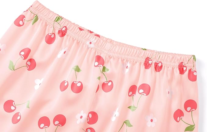 Beezizac Little & Big Girls Satin Silky Button Pajama Summer Short Sleeves Set Trendy Outfit Kid Size 6-16