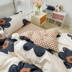 CLOTHKNOW Black Sunflower Full Size Comforter Sets Floral Bedding Comforter Sets Brown Plaid Comforter Beige Black Comforter with 2 x Pillow Cases