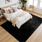 SHACOS Silky Soft Faux Rabbit Fur Area Rug 6'x9' Non Slip Washable Padded Medium Thick Rugs Fluffy Cozy Indoor Modern Carpet for Living Room Bedroom Dining Room Kids Room Dorm Home Decor, Black