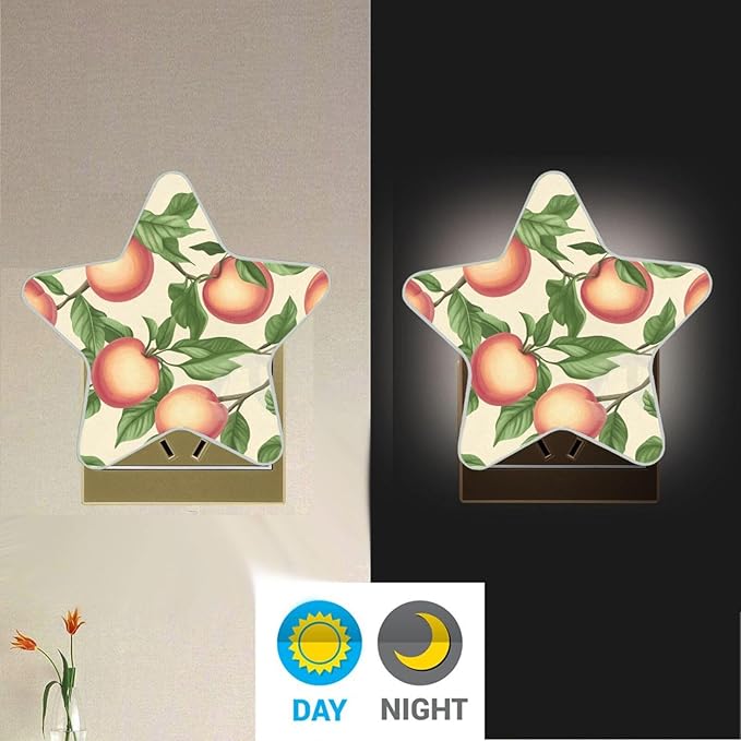 susiyo Plug in Night Light Peaches Fruits Seamless Cute Star Shape Nightlight for Bedroom Hallway Stairs