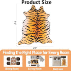 Tiger Print Area Rug, Tiger Rugs 4.6x5.2 Feet Western Rug Non-Slip Animal Print Skin Faux Cashmere Carpet for for Living Room Bedroom Home Decor