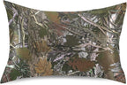 Camo Satin Pillowcase for Hair and Skin, Real Tree Camouflage Pattern Silk Pillow Case with Envelope Closure, King Size 20x40 inches, 1 PC