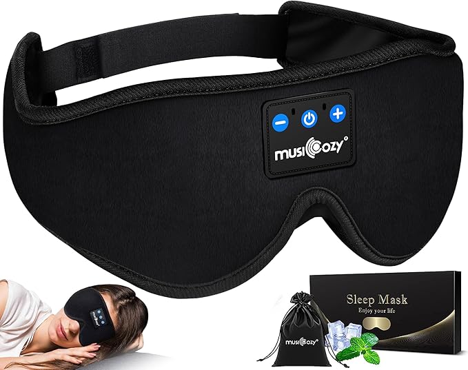 MUSICOZY Sleep Headphones Bluetooth 5.4 Headband Breathable 3D Sleeping Headphones, Wireless Eye Mask Sleep Earbuds for Side Sleepers Women Office Air Travel Cool Tech Gadgets Unique Gifts, Pack of 2