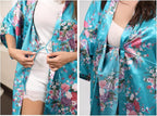 QXQTER Peony Floral Silky Satin Robe Wedding Bridal Party Bride Bridesmaid Robes for Women Dressing Gown Kimono Robe