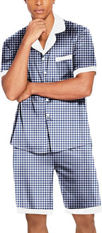 Ekouaer Men Satin Silk Pajamas Set with Pockets Sleepwear Shorts Satin Summer Loungewear 2 Piece Button Down Set S-3XL