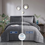 HIG 3pc Gray Oversized King Plus Comforter Set Duvet Insert, Reversible, All Season, Box Stitched, with Corner Tabs, Soft, Fluffy（128'' x 120''）