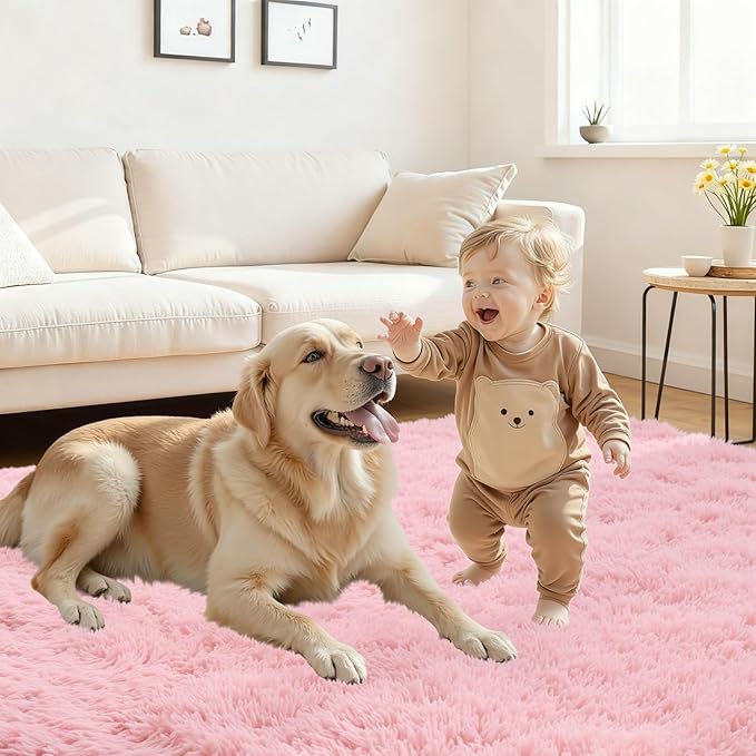 5x7 Area Rugs for Living Room Rug: Soft Fluffy Shag Pink Rugs for Bedroom, Non-Slip Large Fuzzy Plush Rug Indoor Floor Carpet for Nursery Kids Boys Girls Room, Dorms, Playroom, Modern Home Decor