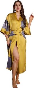 Kihnop Women's Floral Long Kimono Robe Long Satin Robe Long Silk Robe Ladies Kimonos Silky Bathrobe Cover Up, One Size