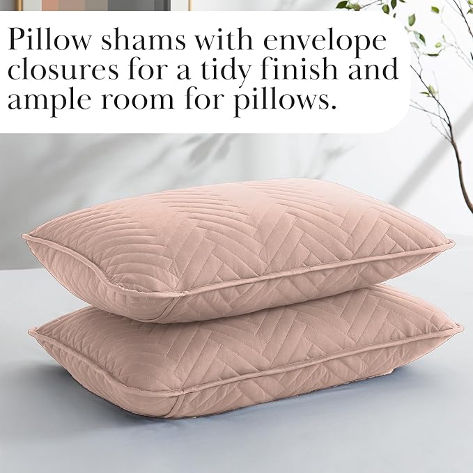 Southshore Fine Living, Inc. Oversized Quilt Bedding Set Lightweight, Prewash Fabric Soft Coverlet Bedspread 2-Piece with One Matching sham (68 in Wide x 98 in Long), Twin/Twin XL, Chevron Rose Dust