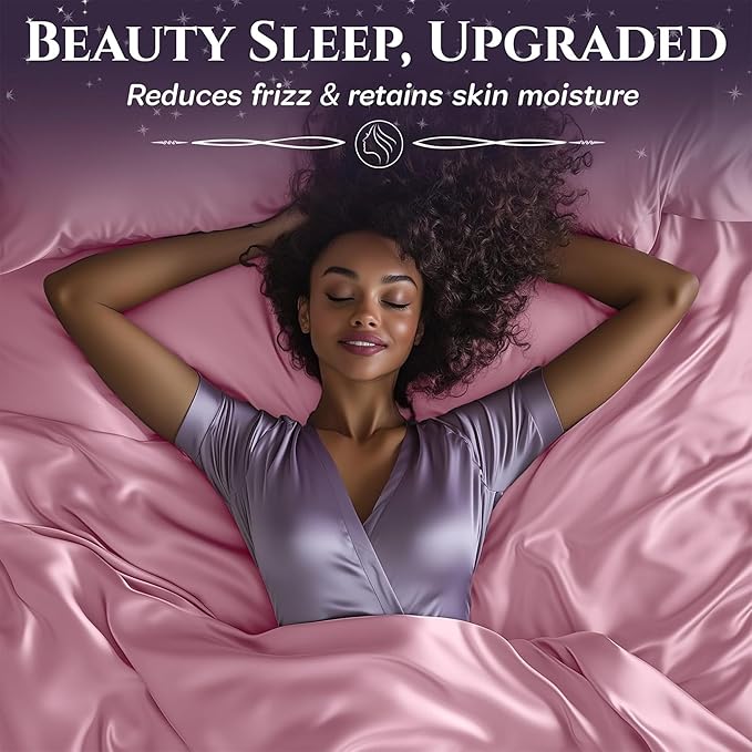 SLEEP SANCTUARY Satin Sheets Twin Size – 3 Piece Luxury Silky Bed Set, Softer Than Silk, 15" Deep Pocket, Cooling & Wrinkle-Free, Moisture-Wicking & Breathable for Hair & Skin (Pink)
