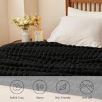 BEDELITE Black Throw Blanket for Couch and Bed- Super Soft and Warm 3D Checkered Fluffy Fuzzy Fleece Blanket, Luxurious Plush Cozy Blanket for Room Decor Fall and Winter, 90x90 inches, Queen Size