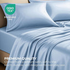 Pure Bedding Satin Sheets California King [4-Piece, Baby Blue] Hotel Luxury Silky Bed Sheets - Extra Soft Microfiber Sheet Set, Wrinkle Resistant - Deep Pocket Fitted Sheet, Flat Sheet, Pillow Cases