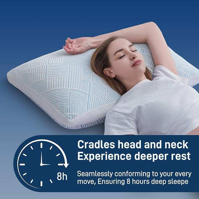 Lyralith Shredded Memory Foam Cooling Soft Bamboo Viscose Pillows King Set of 2, Adjustable Hypoallergenic Hotel Quality Bed Pillows for Side, Stomach or Back Sleeper, Oeko-TEX Certified