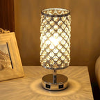 Crystal Table Lamps, Touch Silver Lamp Bedside Bedroom Desk Lamp with 2 USB Charging Port Nightstand Night Light Room Decor for Kids Room, Home Office, Living Room,Bar, Restaurant