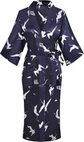 Valennia Women Long Silky Bathrobe Satin Kimono Robe Floral Printed Dressing Gown Sleepwear