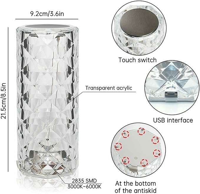IMQSQIK Crystal Table Lamp,RGB Rose Diamond Touch Lamps (2PACK) Color Changing Night Light for Bedroom/Living Room/Party Dinner Decor Creative Lights Housewarming (Remote & Touch