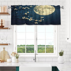 Full Moon Night with Cherry Blossoms Curtain Valance Peach Skin Velvet Printed Window Valance with Rod Pocket Light Filtering for Kitchen Bathroom 54x18in