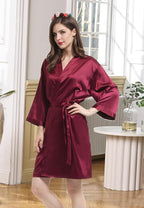 WJing Yi Jia Womens Satin Kimono Robe Silky Robes Floral Bathrobe Bride Bridesmaid Wedding Bridal Dressing Gown Loungewear