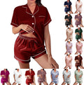 WJing Yi Jia Womens Silk Satin Pajamas Loungewear Two-Piece Sleepwear Button-Down Floral Pj Set XS-4XL