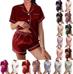 WJing Yi Jia Womens Silk Satin Pajamas Loungewear Two-Piece Sleepwear Button-Down Floral Pj Set XS-4XL