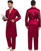 SWOMOG Mens 3 PCS Satin Robe with Pants & Shorts Set Kimono Bathrobe Long Sleeve Sleepwear Pjs Sets with Pockets