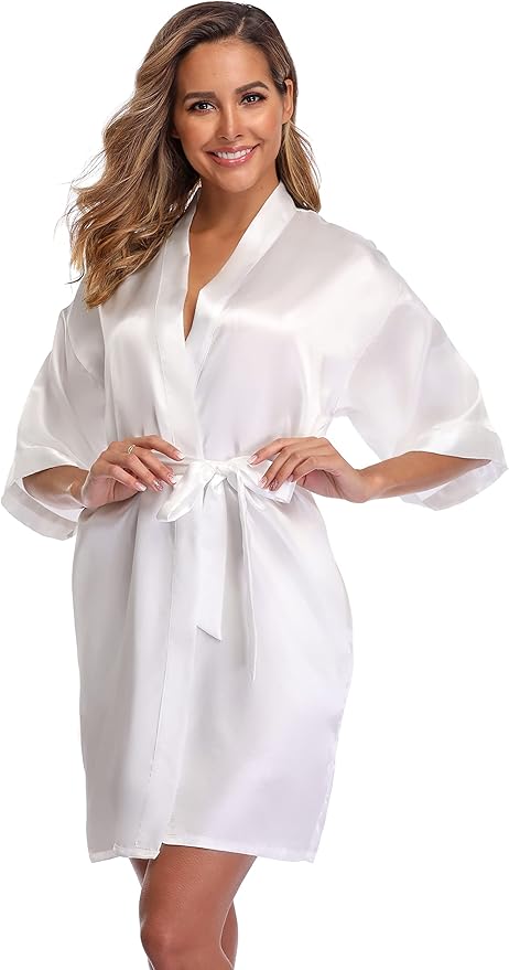 Robe for Women Silky Lightweight Satin Kimono Bride Bridesmaids Wedding Party Robes Dressing Gown Summer Loungewear