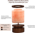 POHS Himalayan Pink Salt Round Lamp with Premium Brown Polished Wooden Base, 60'' Long Dimmer Switch Cord and Two Light Bulbs; Hand Crafted,for Home, Office and Gift for Christmas