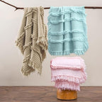 Ultra Soft Pre-Washed Quilted Boho Pink Twin Size Blankets for Bed, Ruffle Fringed Decorative Throw, Stone Washed Chic Rustic Blanket for Sofa Couch Bed, 60"*80"
