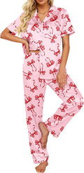 Ekouaer Silk Satin Pajamas Set Women Short Sleeve Sleepwear Soft Button Down Loungewear Pjs Set