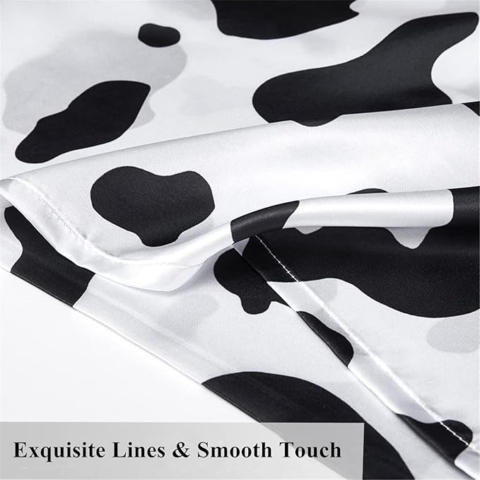 Satin Pillowcase for Hair and Skin, Cow Print Pillow Cases 2 Pack King Satin Pillowcase Set of 2 Cooling Silky Cow Pillowcase with Envelope Closure (20x36 inches, Black and White)