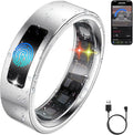 uaue Smart Health Ring for Women Men, Vibration Alert, Touch Control, Fitness Tracker Ring with Sleep/Women's Health/Heart Rate/Steps, IP68 Waterproof for iPhone and Android, Silver 11,No Subscription