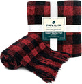 Pavilia Plaid Throw Blanket for Couch & Sofa, Soft Knit Woven Blanket with Tassel, Decorative for Living Room, Buffalo Check Black Red 50x60