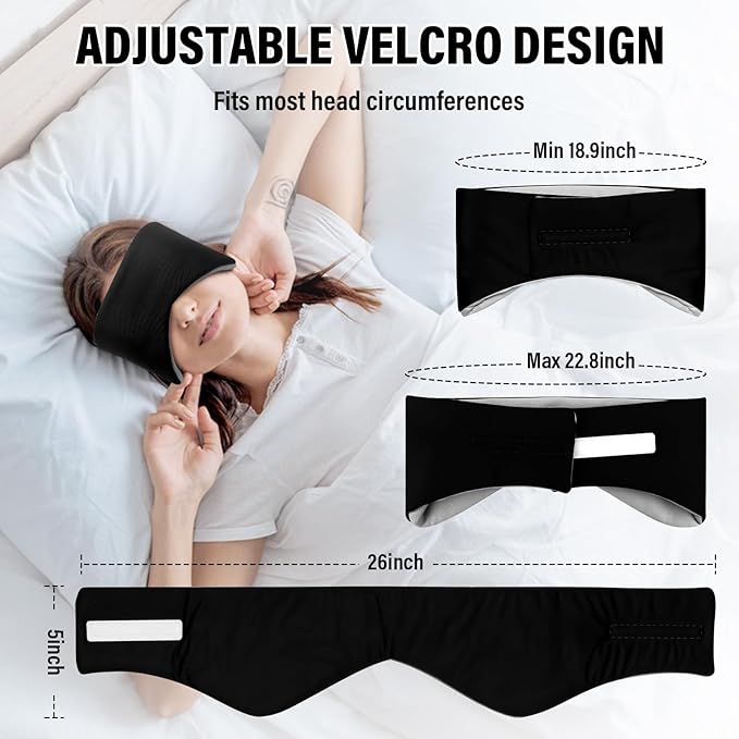 Sleep Mask, Eye Mask for Sleeping with Heads Adjustable, Earmuffs for Sleep for Men & Women, 2 in 1 Ear Mask and Blindfold, Soft Dual-Sided All-Season Eye Cover for Side Sleepers (Black)