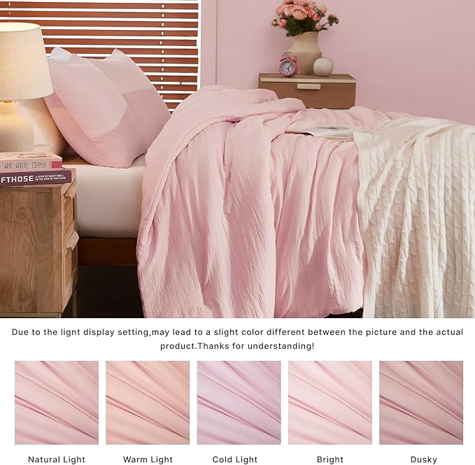 WRENSONGE Queen Comforter Set - 3 Pieces Prewashed Soft Pink Comforter Soft Lightweight for All Seasons,Down Alternative Comforters Queen Size with 2 Pillow Shams