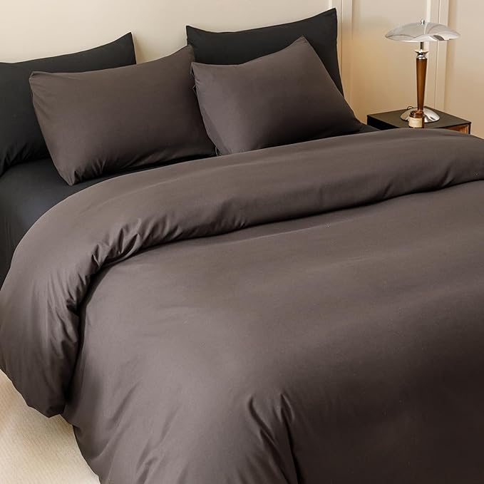 CLOTHKNOW Dark Brown Queen Comforter Set Coffee Bedding Sets Soft Queen Comforter Men Women Comforter with 2 x Pillow Cases