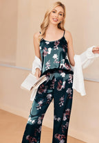 Ekouaer Women Silk Satin Pajamas Sleeveless Pjs Set 2 Piece Summer Loungewear Sleepwear with Pockets S-XXL