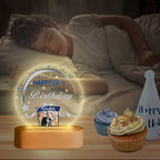 Customized Birthday Gifts Personalized Acrylic LED Night Light Lamp Crystal Ball Plaque Custom Photo Name Birthday Gifts for Mom Kids (Navy Blue and Silver)