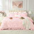 BEDELITE Baby Pink Comforter Set Queen - 3 Pieces Boho Ruffle Pintuck Bedding Comforter Sets, Lightweight Soft & Warm Bed Comforter with 2 Pillowcases for Spring,Valentines Day Gift