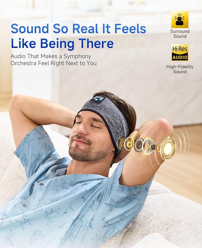 Perytong Sleep Headphones Bluetooth 5.4 Headband, Sports Wireless Earphones Sweat Resistant Earbuds Sleeping Headphone with Ultra-Thin HD Stereo Speaker for Workout Running Cool Gadgets Unique Gifts