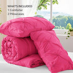 BEDELITE Hot Pink King Size Comforter Set - 3 Pieces Boho Pintuck Bedding Comforter Sets, Lightweight Soft & Warm King Bedding Set with 2 Pillowcases for All Season
