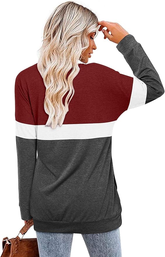 Magritta Women's Long Sleeve Leopard Color Block Tunic Comfy Crewneck T Shirt Tops Black XL