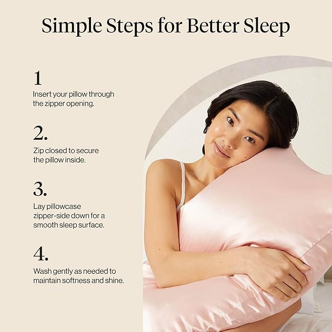 Kitsch Satin Pillowcase with Zipper for Hair & Skin - Softer Than Silk Pillow Cases, Smooth Cooling Satin Pillow Case, Wrinkle-Free, Machine Washable - Pillow Cases Standard Size (19x26) - Blush
