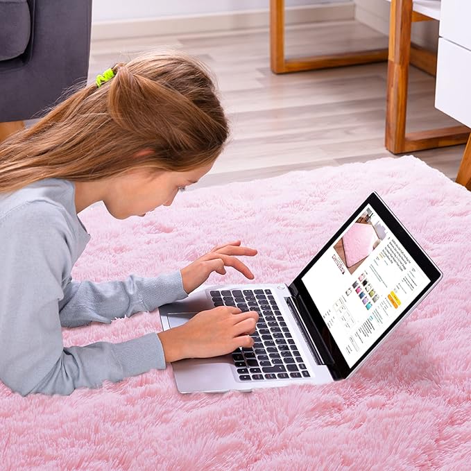 Softlife Pink Fluffy Area Rugs for Living Room, 6x9 Feet Rug for Bedroom Ultra Soft Girls and Boys Room Kids Room Nursery Rug, Shaggy Fur Indoor Plush Modern Floor Carpet Christmas Decor, Pink