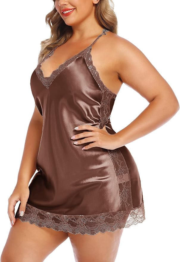 Avidlove Women Lingerie Plus Size Satin Lace Chemise Nightgown Sexy Full Slips Sleepwear L-4XL