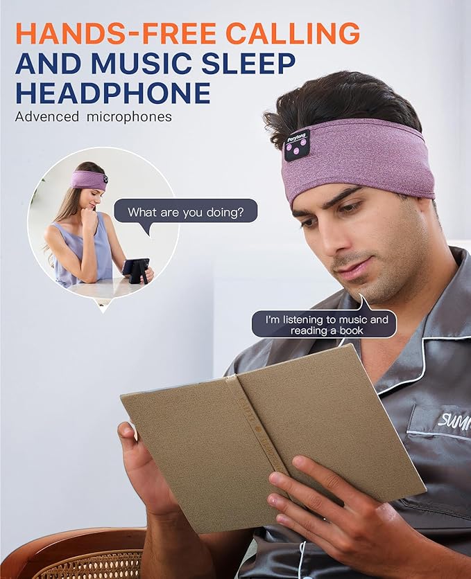 Perytong 2-Pack Sleeping Headphones Bluetooth Headband, Wireless Headband Headphones with Ultra-Thin Speakers, Comfortable for Side Sleepers, Running, Adults, Unisex, One Size
