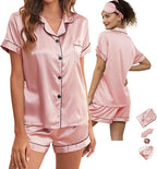 WJing Yi Jia 5Pcs Womens Soft Satin Pajama Set XS-4XL Button-Down Silk Pajamas Floral Sleepwear Bridal Pjs Lounge Pj Sets