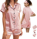 WJing Yi Jia 5Pcs Womens Soft Satin Pajama Set XS-4XL Button-Down Silk Pajamas Floral Sleepwear Bridal Pjs Lounge Pj Sets