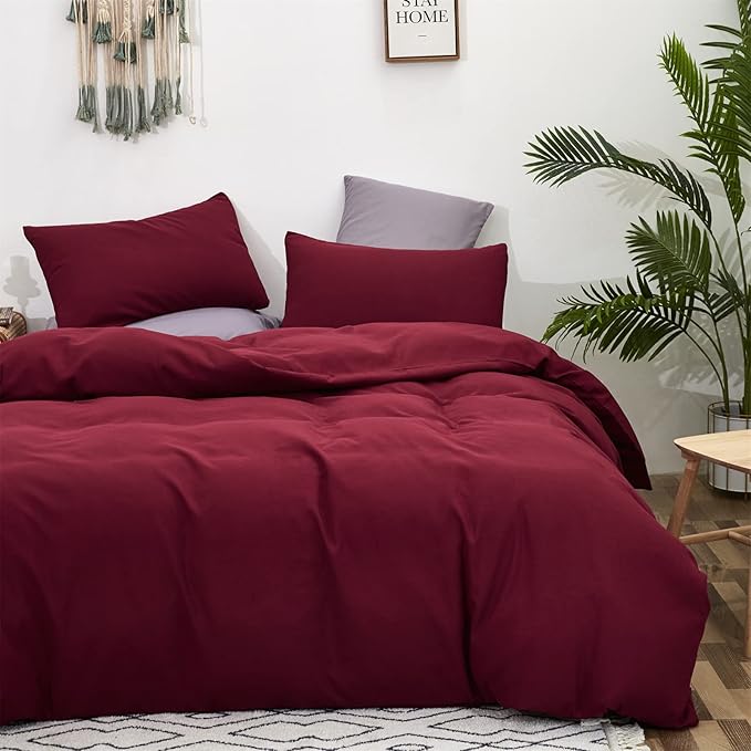 Cottonight Burgundy Comforter Set Full Wine Red Bedding Set Full Solid Claret Comforter Modern Blanket Quilt Breathable Durable Dark Red Comforter Set for Women Men