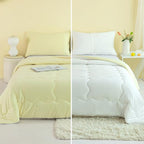 COTTEBED Reversible Queen Sized Bedding Comforter Sets - Cute Jersey Knit T-Shirt Feel Dual-Sided Full Down Comforters - Ultra-Soft Lightweight Quilt & 2 Pillow Shams All Season Use (Yellow and White)